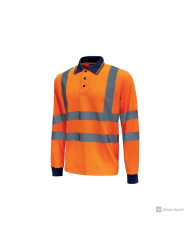 Polo maniche lunghe alta visibilit&agrave; U-Power Shine Orange Fluo HL199OF
