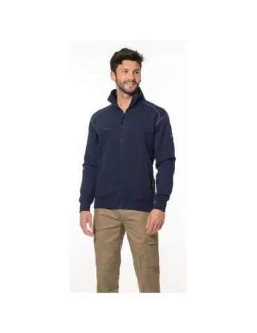 Blue full-length zip sweatshirt with reinforcements