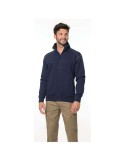 Blauer Pullover mit Reißverschluss in Ganzlänge und Verstärkungen