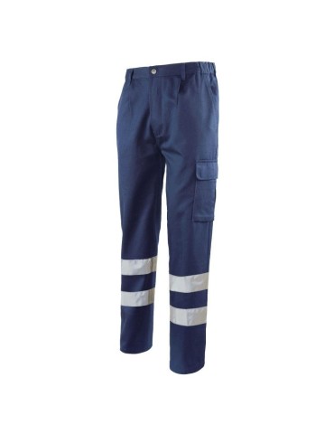 Pantalone 100% cotone blu con doppia banda rifrangente