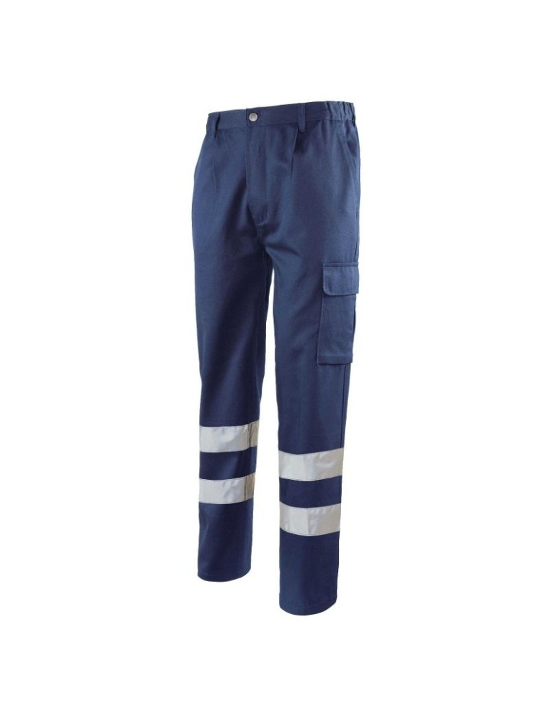Pantalones de algodón 100% azul con banda doble reflectante