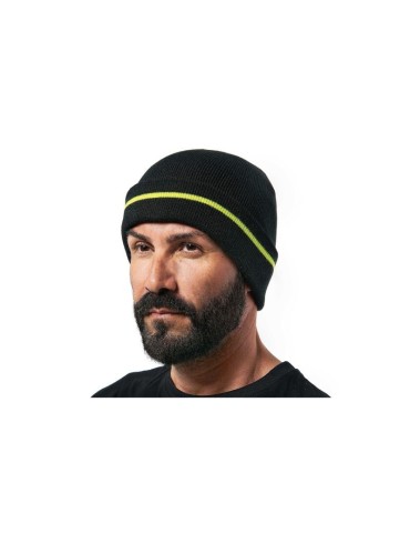 Cappello papalina 100% acrilico nero/giallo