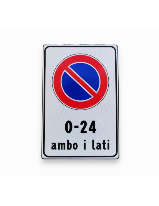 Cartello di Divieto di sosta 0-24 targa di dimensioni 40x60cm in lamiera classe 1