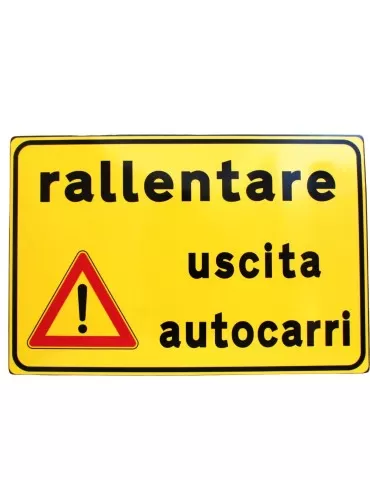 Targa 60x90 in lamiera classe 1 fig. s313/a &quot; attenzione uscita autocarri  &quot;